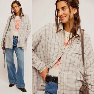 Free People Oversized Bohemian Grunge 90s Fall Cardiff Plaid Top Shirt Large